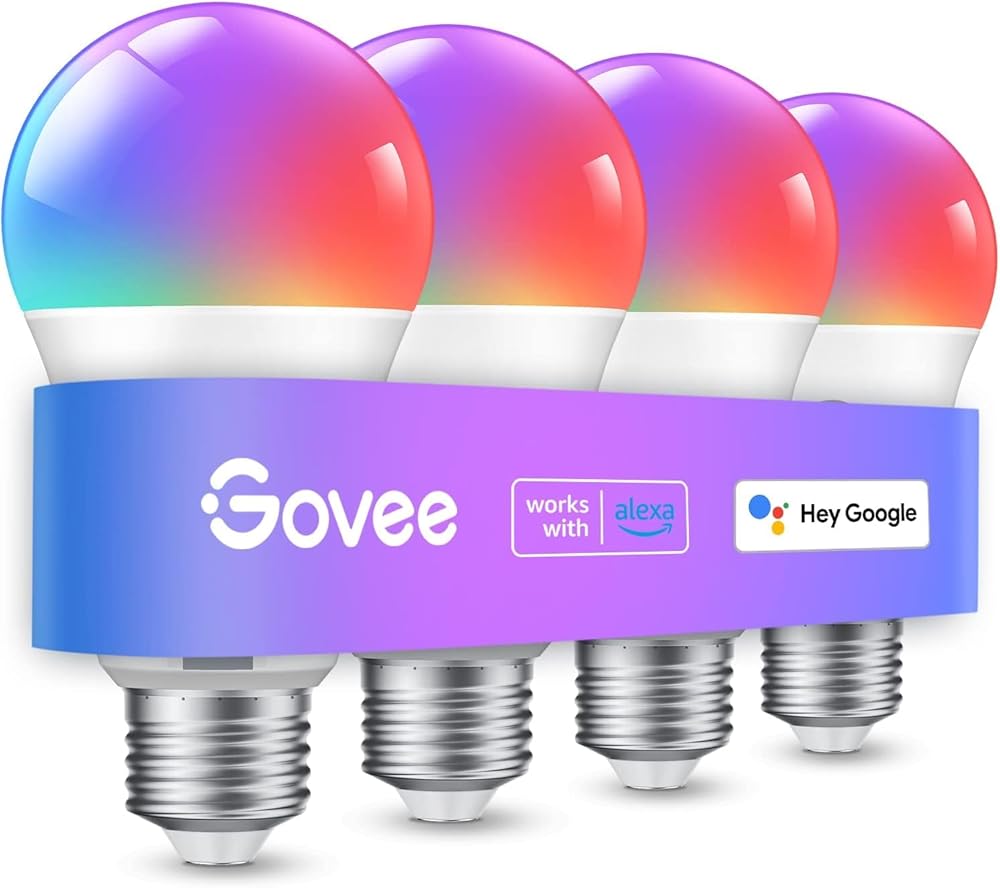 Govee Smart Light Bulbs, Color Changing, A19, 4 Pack